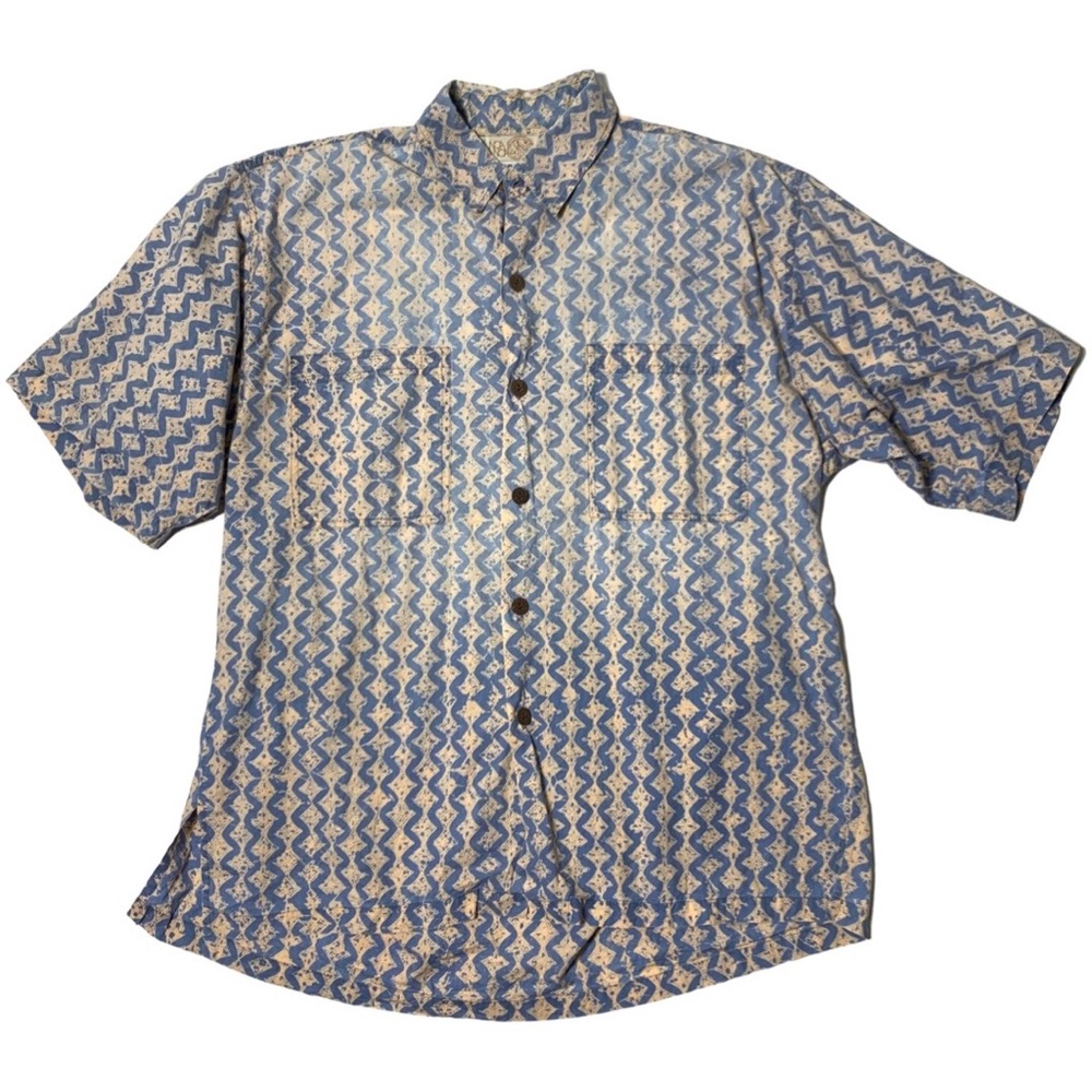 Noa Noa Button Up Short Sleeve Men’s Medium Tan/Blue Faded